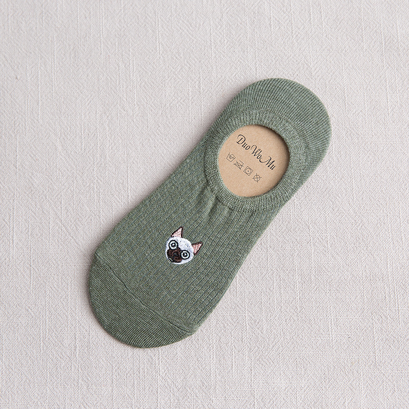 Ms. Spring And Summer Invisible Socks Embroidery Ship Socks Dog Socks Non-slip Silicone Sex Spun Cotton Socks Casual Socks